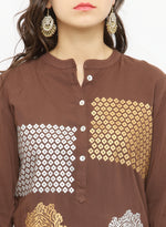 Thumbnail for Varanga Brown Foil Printed Kurta - Distacart