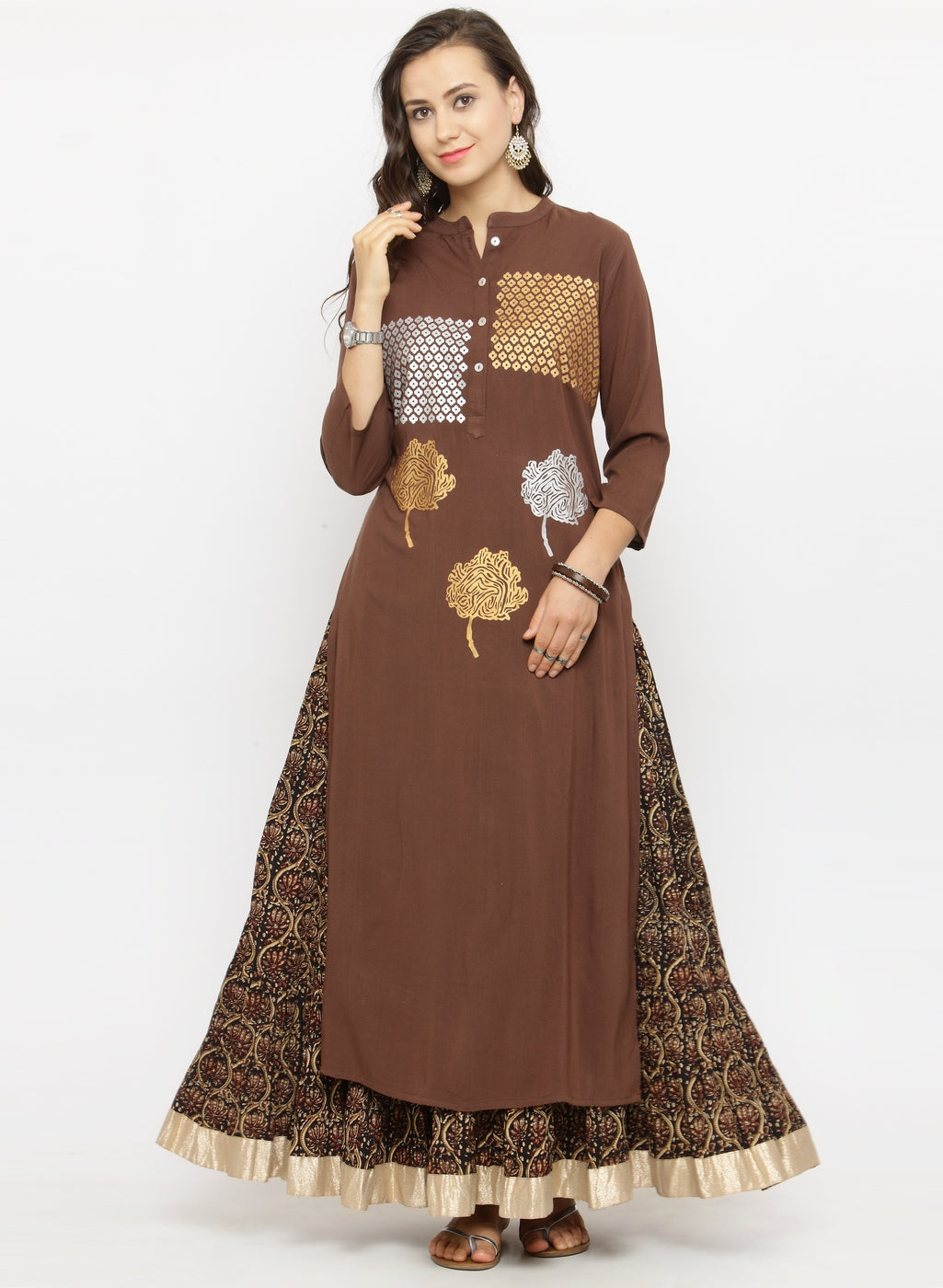 Varanga Brown Foil Printed Kurta - Distacart