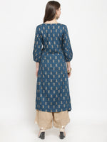 Thumbnail for Varanga Women Teal & Beige Printed A-Line Kurta - Distacart