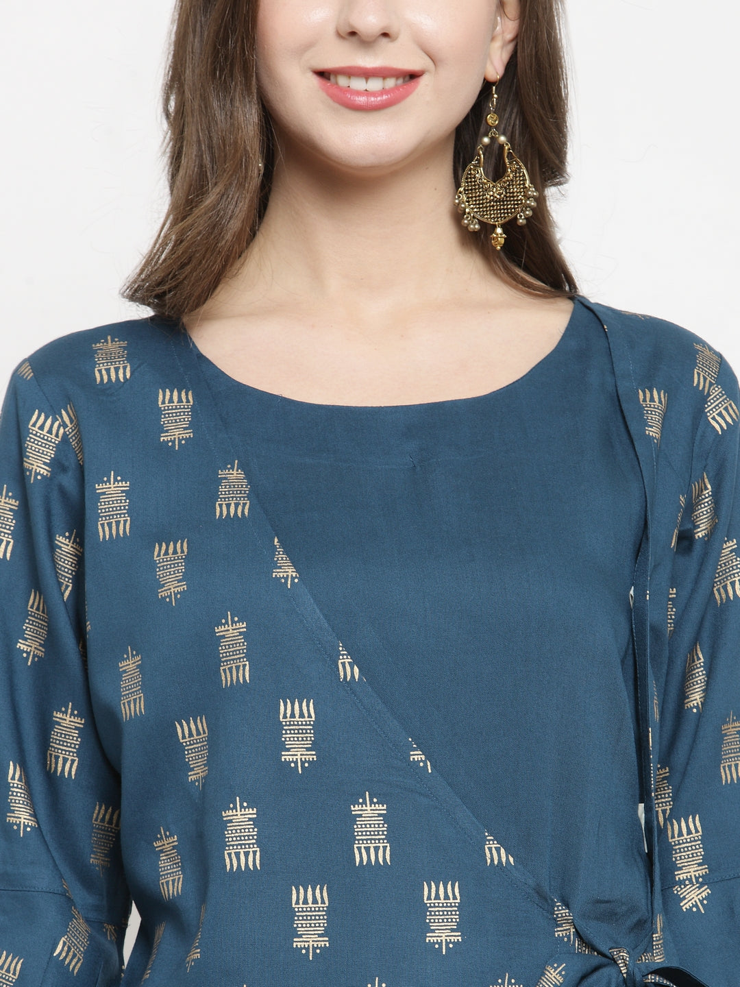 Varanga Women Teal & Beige Printed A-Line Kurta - Distacart
