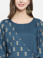Thumbnail for Varanga Women Teal & Beige Printed A-Line Kurta - Distacart