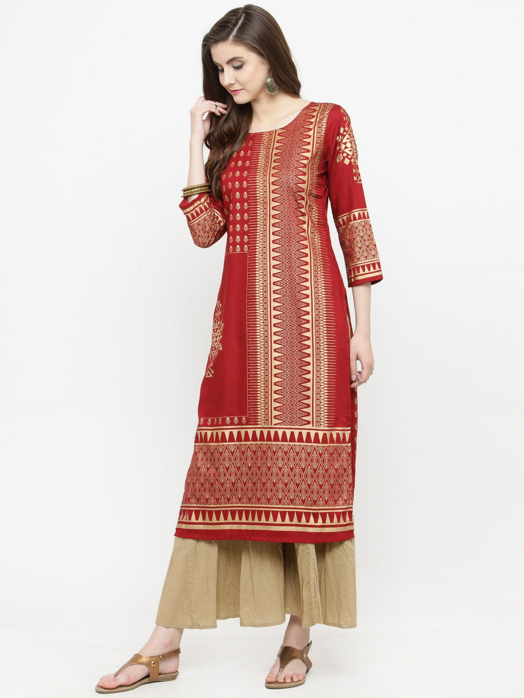 Varanga Women Maroon Printed Straight Kurta - Distacart