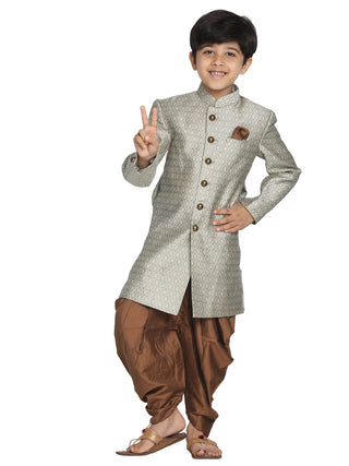 Vastramay Indowestern Banarasi Silk Jacquard Sherwani With Cowl Dhoti Set For Boys - Distacart