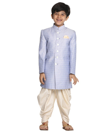 Vastramay Indowestern Banarasi Silk Jacquard Sherwani With Cowl Dhoti Set For Boys - Distacart