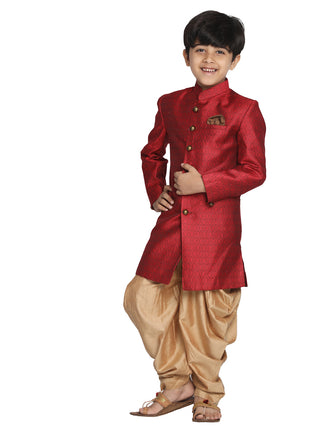 Vastramay Indowestern Banarasi Silk Jacquard Sherwani With Cowl Dhoti Set For Boys - Distacart