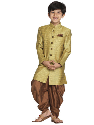 Vastramay Indowestern Banarasi Silk Jacquard Sherwani With Cowl Dhoti Set For Boys - Distacart