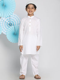 Thumbnail for Vastramay Classic Solid Kurta In Cotton Fabric With White Pyjama And Muslim Prayer Cap For Boys - Distacart