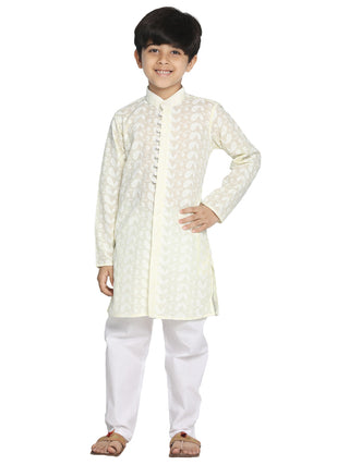Vastramay Classic Ensemble Of Lukhnowi Chikankari Kurta With Pyjama For Boys - Distacart