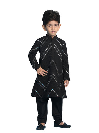 Vastramay Boy's Mirror work Black Georgette Kurta and Pyjama Set For Boys - Distacart