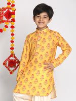 Thumbnail for Vastramay Multi Color Base Mustard Muslin Floral Printed Curved Hem Kurta For Boys - Distacart