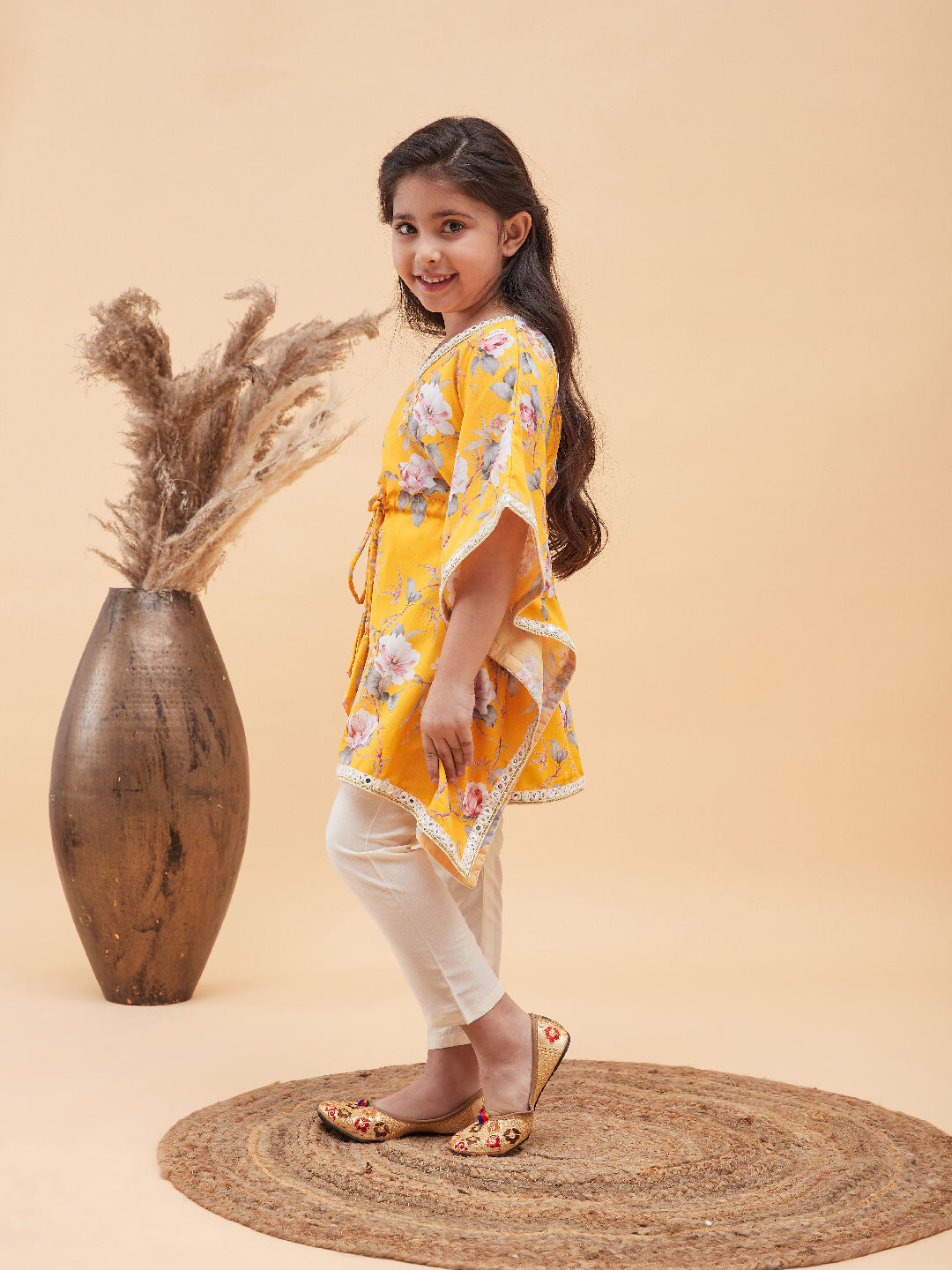 Vastramay Muslin Girls Floral Printed Kaftan And Straight Pant Set For Girls - Distacart