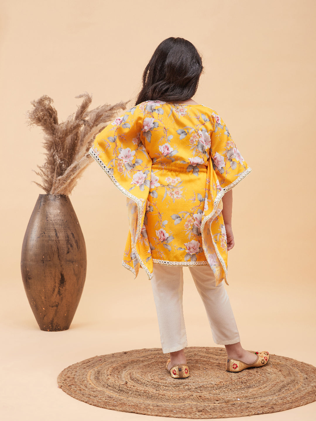 Vastramay Muslin Girls Floral Printed Kaftan And Straight Pant Set For Girls - Distacart