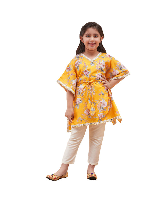 Vastramay Muslin Girls Floral Printed Kaftan And Straight Pant Set For Girls - Distacart