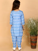 Thumbnail for Vastramay Cotton Linen Girls Ikkat Cultural Kurta And Straight Pant Set For Girls - Distacart