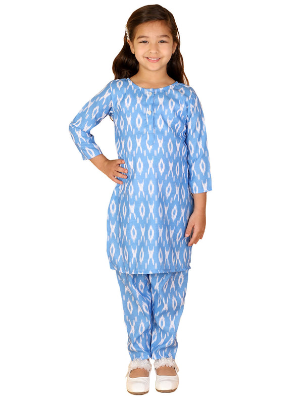 Vastramay Cotton Linen Girls Ikkat Cultural Kurta And Straight Pant Set For Girls - Distacart