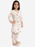 Thumbnail for Vastramay Cotton Linen Girls Printed Floral Kurta And Straight Pant Set For Girls - Distacart