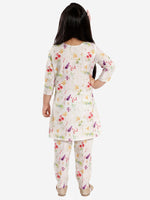Thumbnail for Vastramay Cotton Linen Girls Printed Floral Kurta And Straight Pant Set For Girls - Distacart