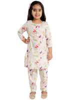 Thumbnail for Vastramay Cotton Linen Girls Printed Floral Kurta And Straight Pant Set For Girls - Distacart