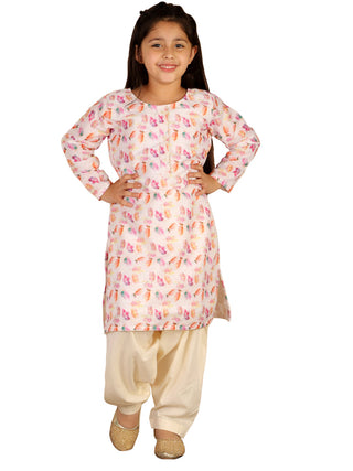 Vastramay Cotton Linen Girls Abstract Printed Kurta And Patiala Pant Set For Girls - Distacart
