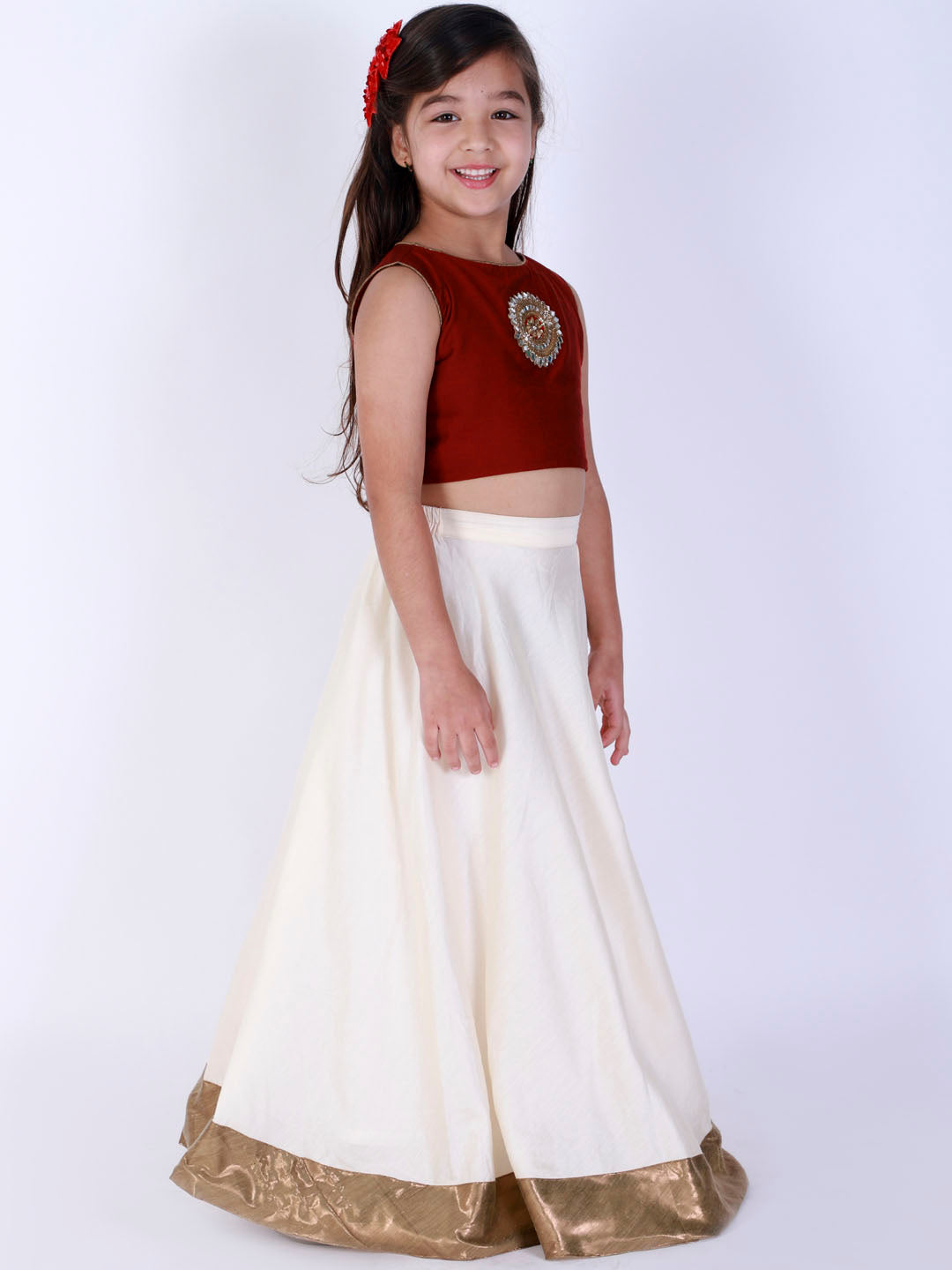 Vastramay Viscose Fabric Crop Top With Buti Embroidery And Lehenga Set For Girls - Distacart