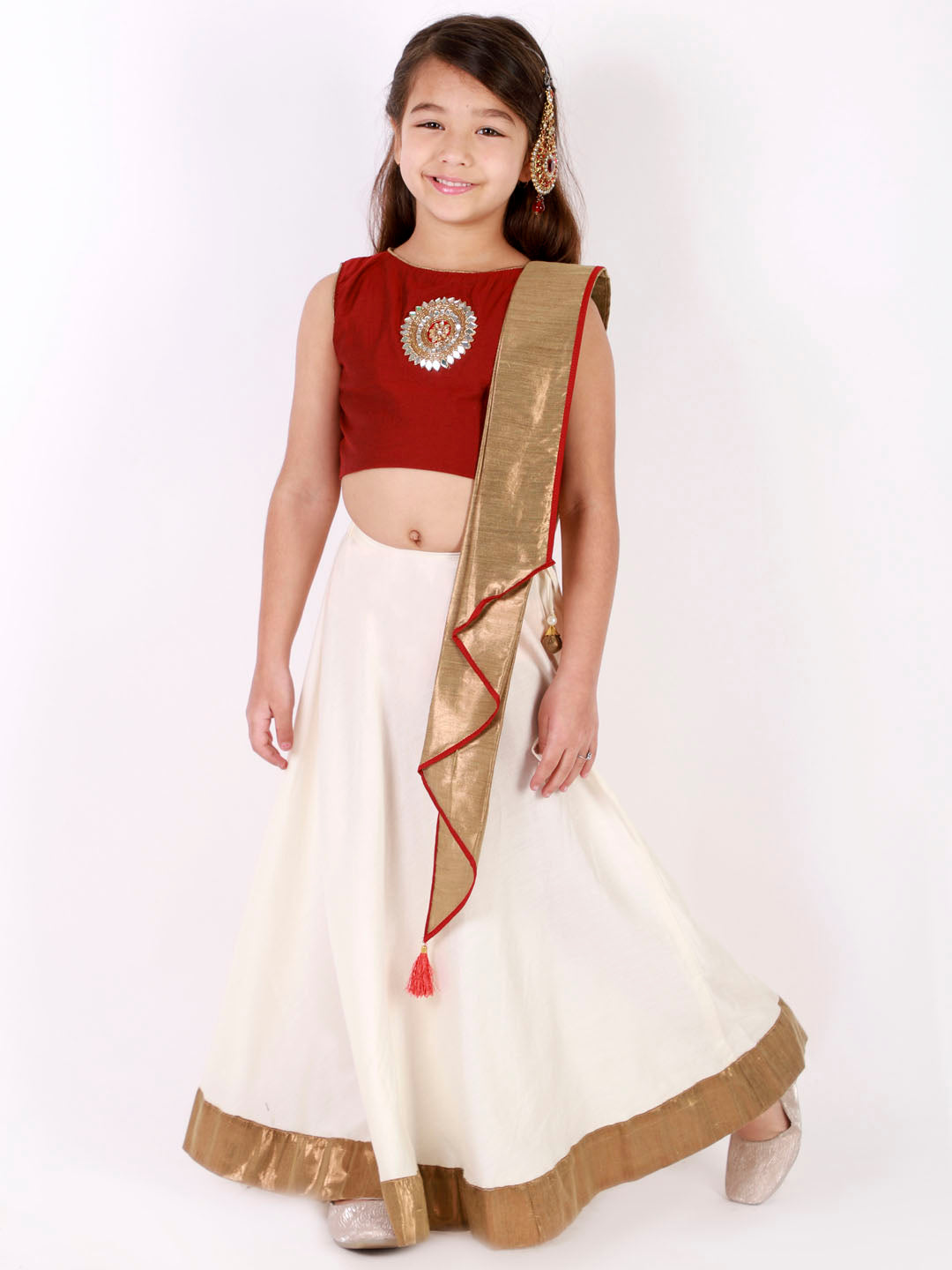 Vastramay Viscose Fabric Crop Top With Buti Embroidery And Lehenga With Dupatta Set For Girls - Distacart