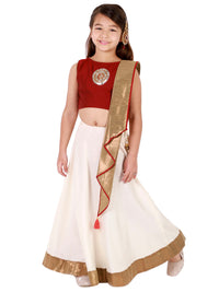 Thumbnail for Vastramay Viscose Fabric Crop Top With Buti Embroidery And Lehenga With Dupatta Set For Girls - Distacart