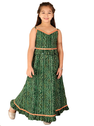 Vastramay Ethnic Styles Laheriya Print Rayon Top And Ruffle Skirt Set For Girls - Distacart