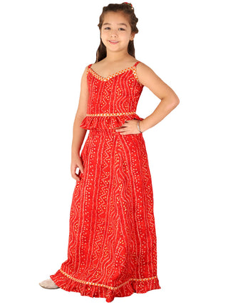 Vastramay Ethnic Styles Laheriya Print Rayon Top And Ruffle Skirt Set For Girls - Distacart