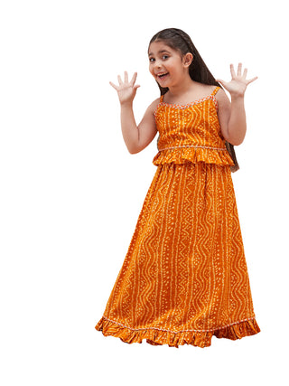 Vastramay Ethnic Styles Laheriya Print Rayon Top And Ruffle Skirt Set For Girls - Distacart