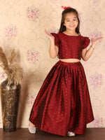 Thumbnail for Vastramay Ethnic Styles Woven Silk Blend Top And Skirt Set To Your Little Girls Wardrobe This Season For Girls - Distacart
