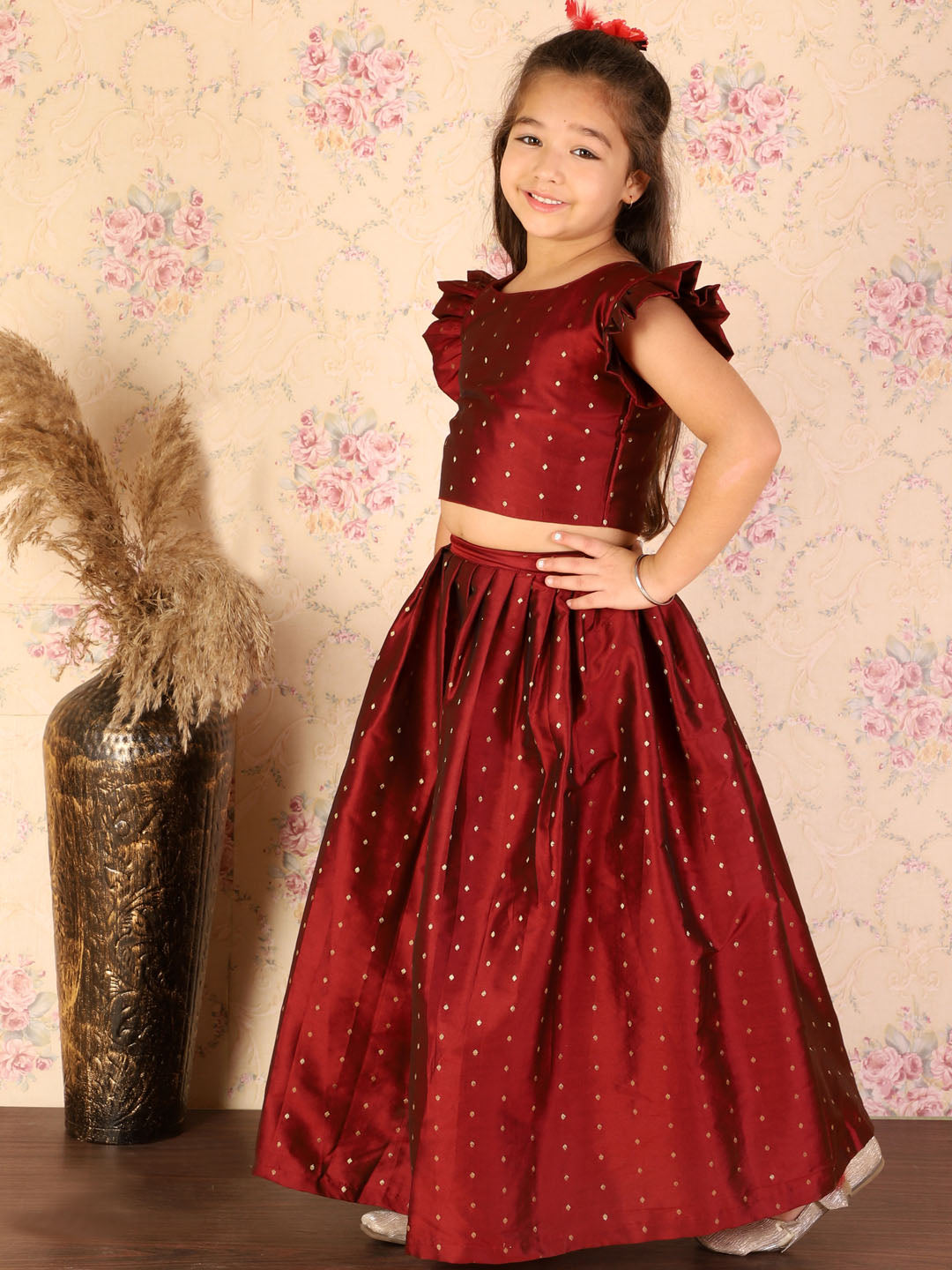 Vastramay Ethnic Styles Woven Silk Blend Top And Skirt Set To Your Little Girls Wardrobe This Season For Girls - Distacart