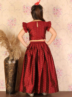 Thumbnail for Vastramay Ethnic Styles Woven Silk Blend Top And Skirt Set To Your Little Girls Wardrobe This Season For Girls - Distacart