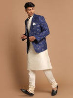 Thumbnail for Vastramay Men's Navy Blue And Cream Viscose Ethnic Combo Set - Distacart