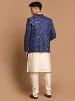 Thumbnail for Vastramay Men's Navy Blue And Cream Viscose Ethnic Combo Set - Distacart