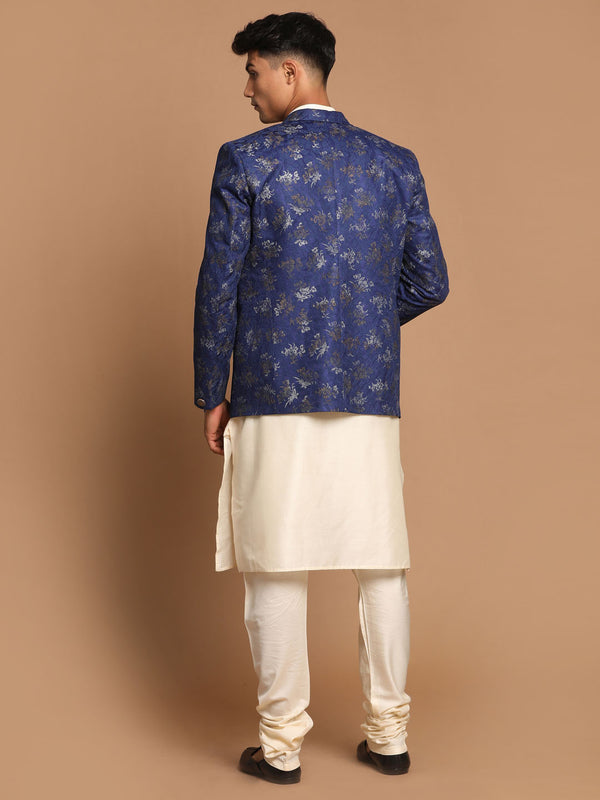 Vastramay Men's Navy Blue And Cream Viscose Ethnic Combo Set - Distacart