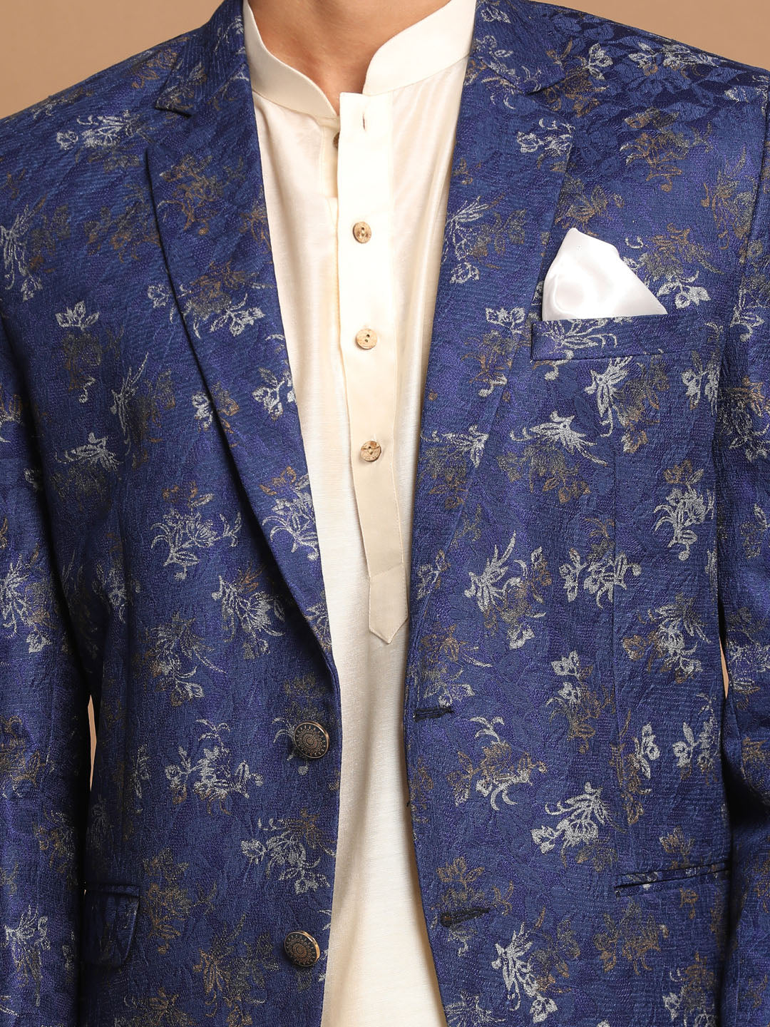 Vastramay Men's Navy Blue And Cream Viscose Ethnic Combo Set - Distacart