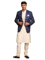 Thumbnail for Vastramay Men's Navy Blue And Cream Viscose Ethnic Combo Set - Distacart