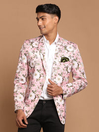 Thumbnail for Vastramay Men's Pink Printed Satin Twill Blazer - Distacart