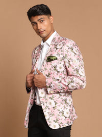 Thumbnail for Vastramay Men's Pink Printed Satin Twill Blazer - Distacart