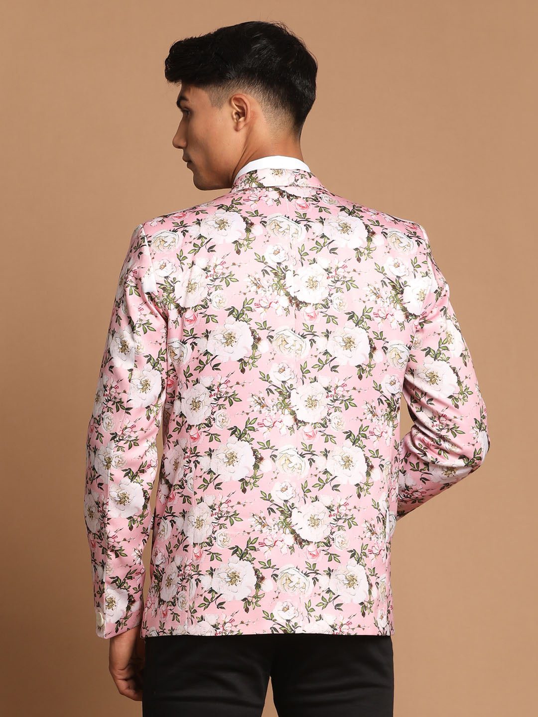 Vastramay Men's Pink Printed Satin Twill Blazer - Distacart