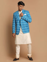 Thumbnail for Vastramay Men's Turquoise And Cream Viscose Ethnic Combo Set - Distacart