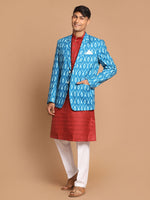 Thumbnail for Vastramay Men's Maroon And White Cotton Blend Jacket, Kurta And Pyjama Set - Distacart