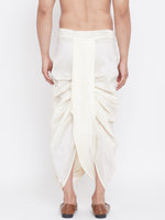 Thumbnail for VM by Vastramay Men's Cream Silk Blend Embroidered Dhoti - Distacart