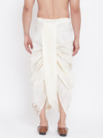 Thumbnail for VM by Vastramay Men's Cream Silk Blend Embroidered Dhoti - Distacart