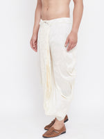 Thumbnail for VM by Vastramay Men's Cream Silk Blend Embroidered Dhoti - Distacart