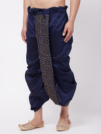 Thumbnail for VM by Vastramay Men's Navy Blue Silk Blend Embroidered Dhoti - Distacart