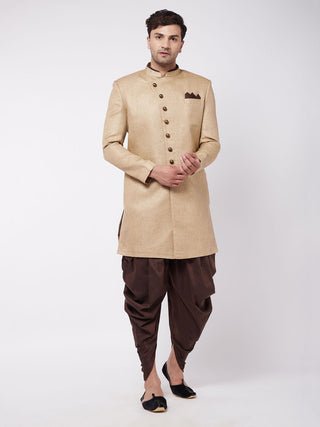 VM by Vastramay Men's Beige And Coffee Brown Polyester Lurex Blend Sherwani Set - Distacart