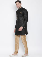 Thumbnail for VM by Vastramay Men's Black Polyester Lurex Blend Sherwani Set - Distacart