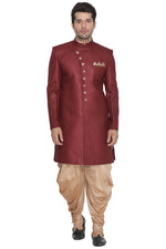 Thumbnail for VM by Vastramay Men's Maroon Polyester Lurex Blend Sherwani Set - Distacart