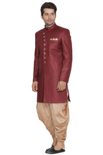 Thumbnail for VM by Vastramay Men's Maroon Polyester Lurex Blend Sherwani Set - Distacart